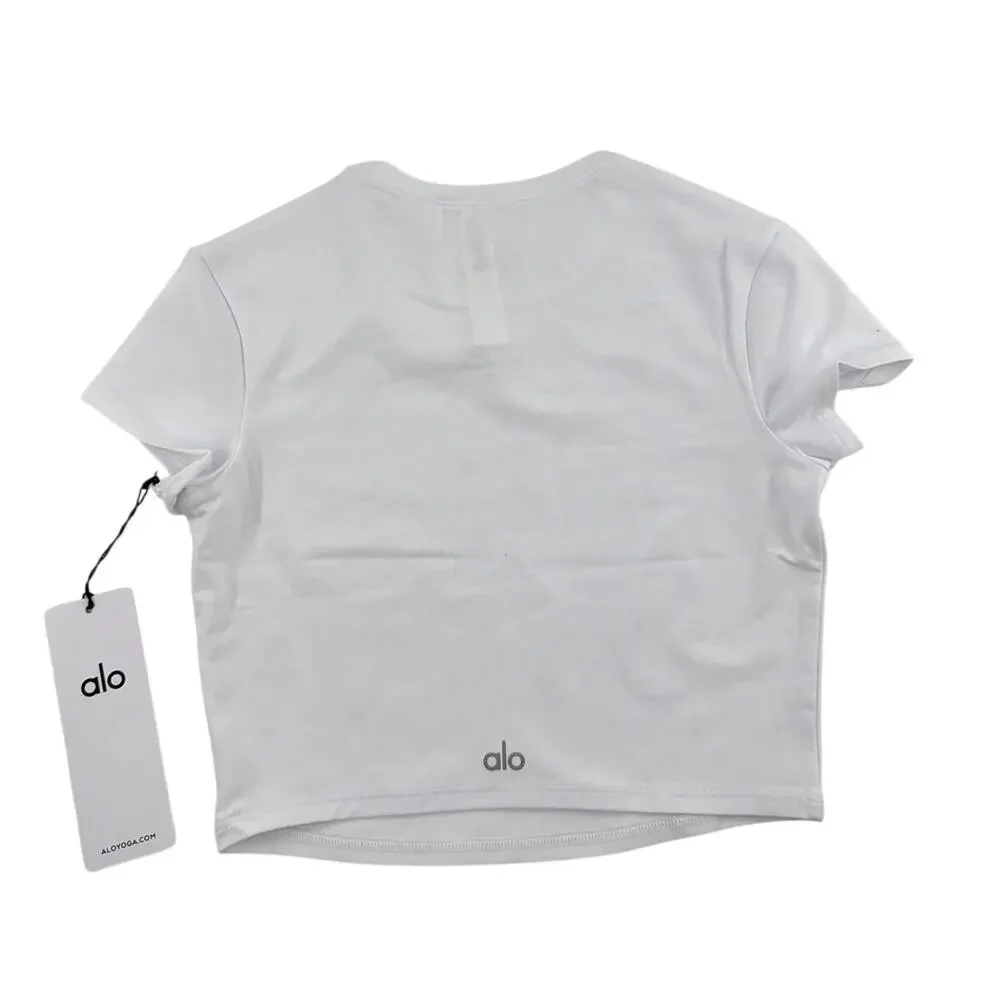 Alo Yoga White Alosoft Crop Finesse Short Sleeve Tee Size S